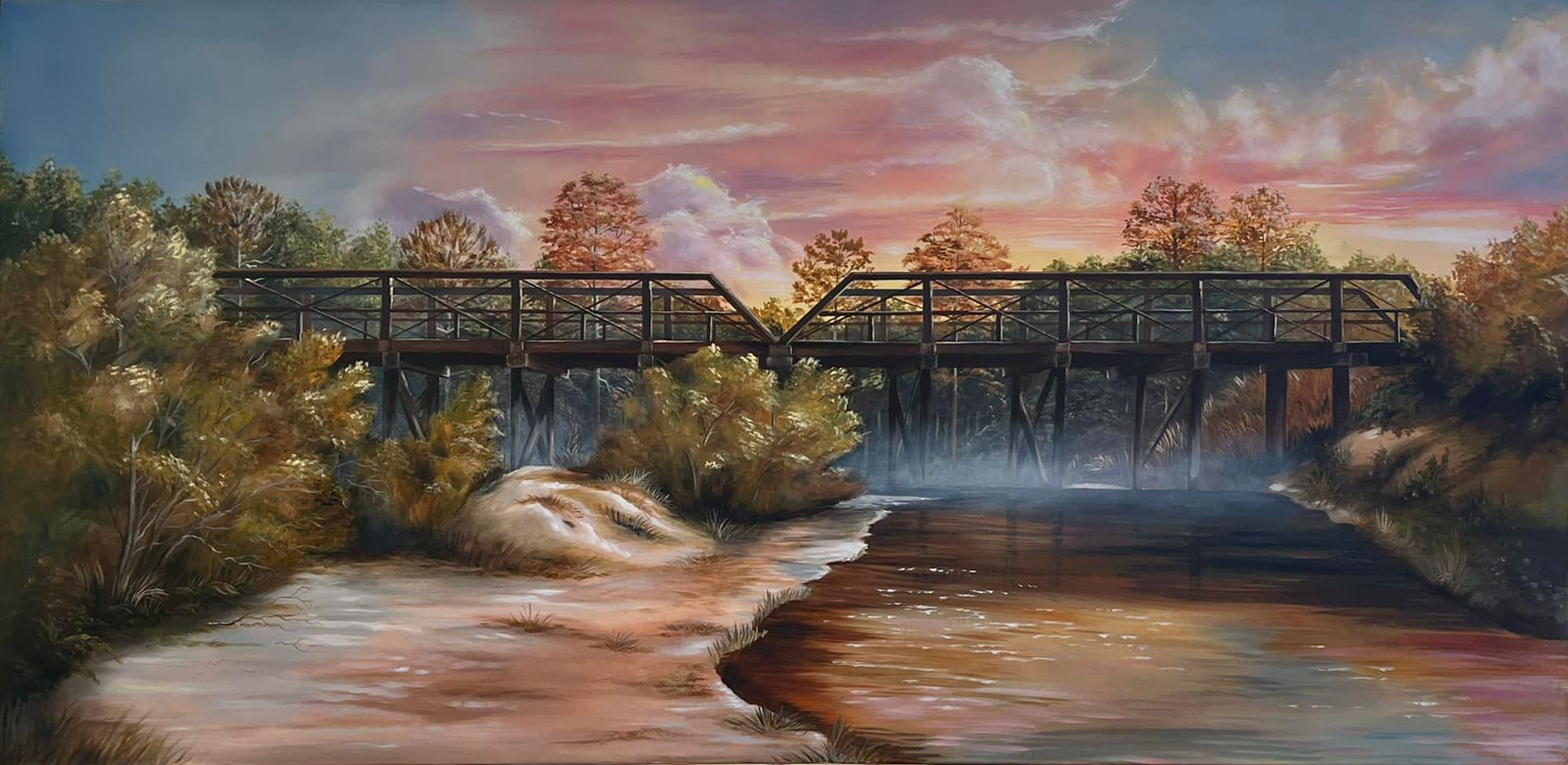 The Old Iron Bridge, Samson, AL. Oil on Canvas 24x48 inches